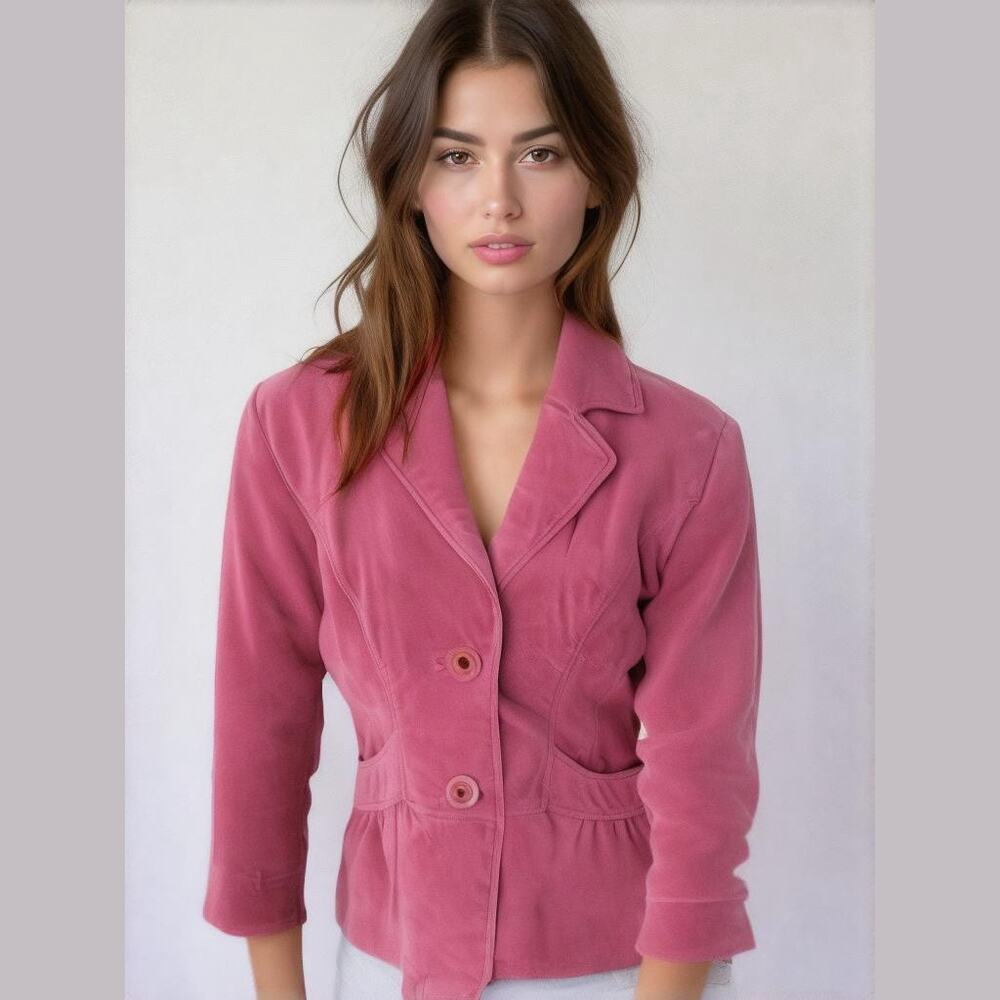 East 5th Pink Suede Leather Lined Button Up Jacket Blazer Barbie Core MP